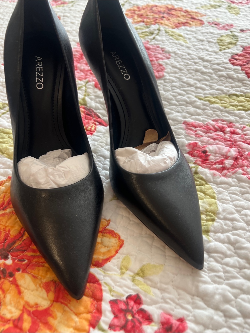 Arezzo Black Leather Pointed Toe Women's Pumps Heels Shoes - Picture 3 of 9